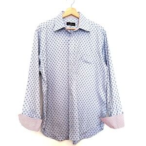 BUGATCHI UOMO, Men's Blue & Pink, Flip Cuff, 1 Pocket, Button-Down Shirt, Size L